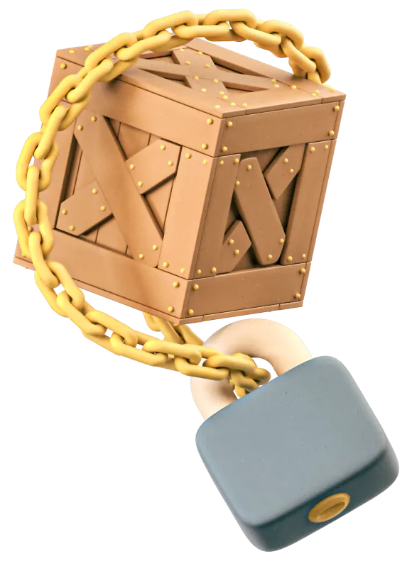 a 3d clay box sealed with chains and lock made by tonesegurado for agreewe